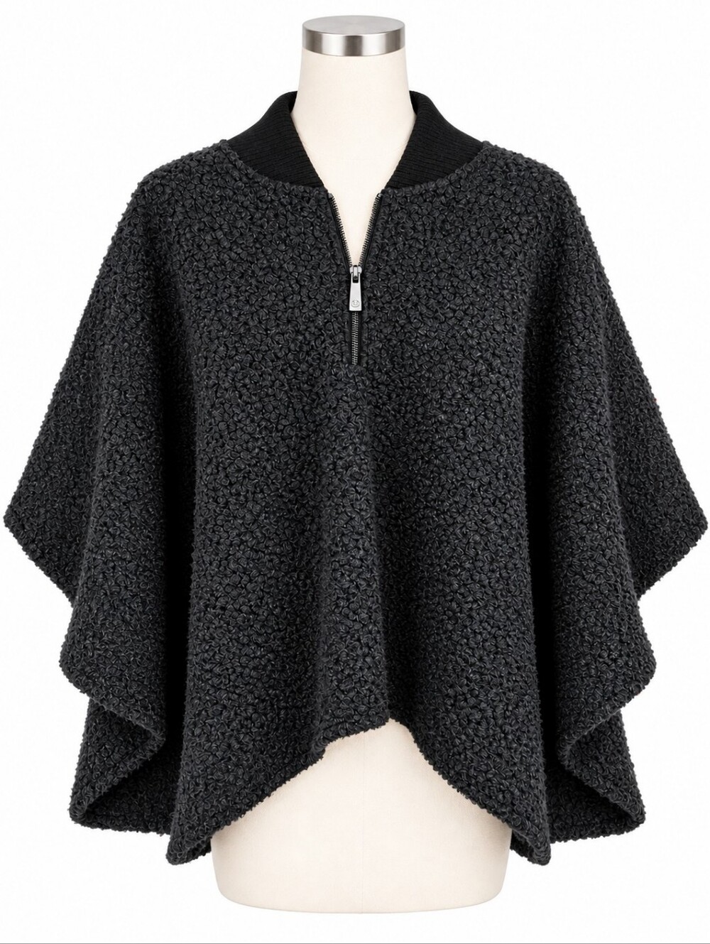Canada Weather Gear Black Boucle Fleece Zip Up Poncho Cape Jacket Womens OS